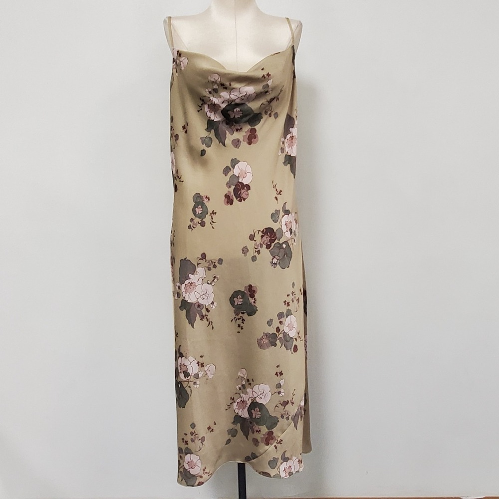 Wilfred Only Cowl Neck Midi Slip Dress Gold Floral L 102212